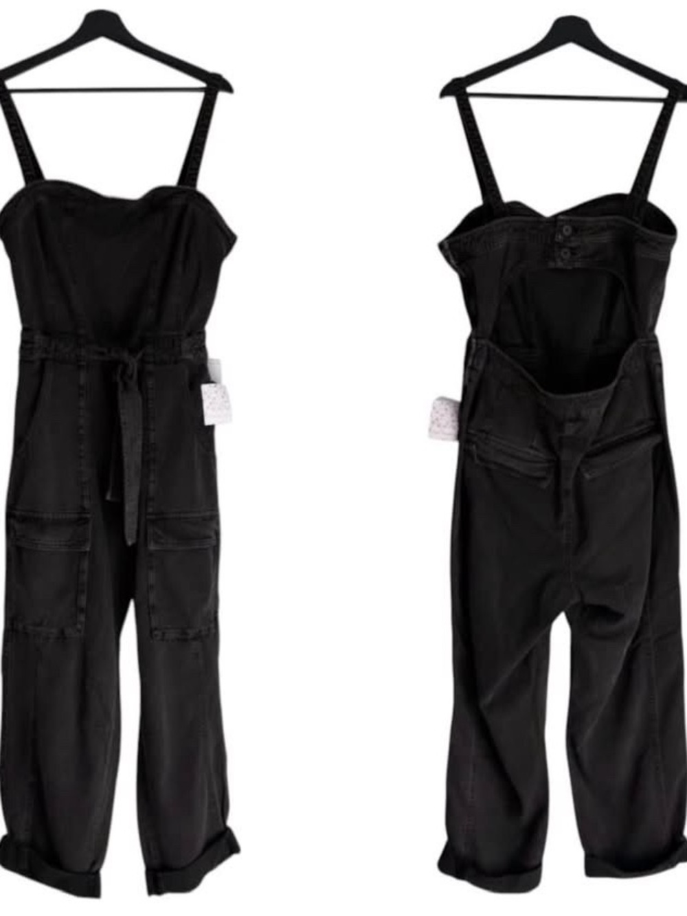 Free People Jumpsuit Dungarees Denim Utility Overalls Cargo Pockets Open Back